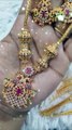 Latest Cz Stone Chain Pendant Set - Indian Style Necklace Set