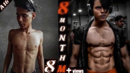 8 months natural body transformation journey from skinny to fit || home and gym workout