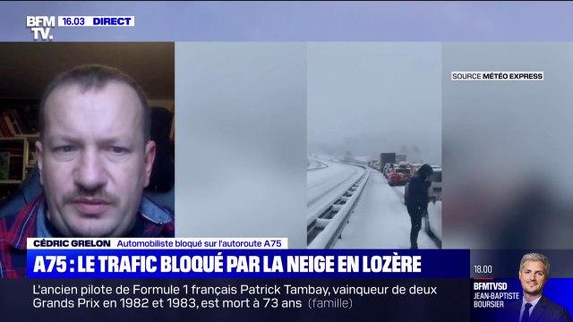 A75 bloquée par la neige: Les gens bloquent l'intégralité des voies, du coup, les chasse-neiges ne peuvent pas faire leur travail , raconte cet automobiliste