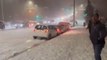 Cars Lose Control on Slippery Road After Snowfall and Pileup on Side