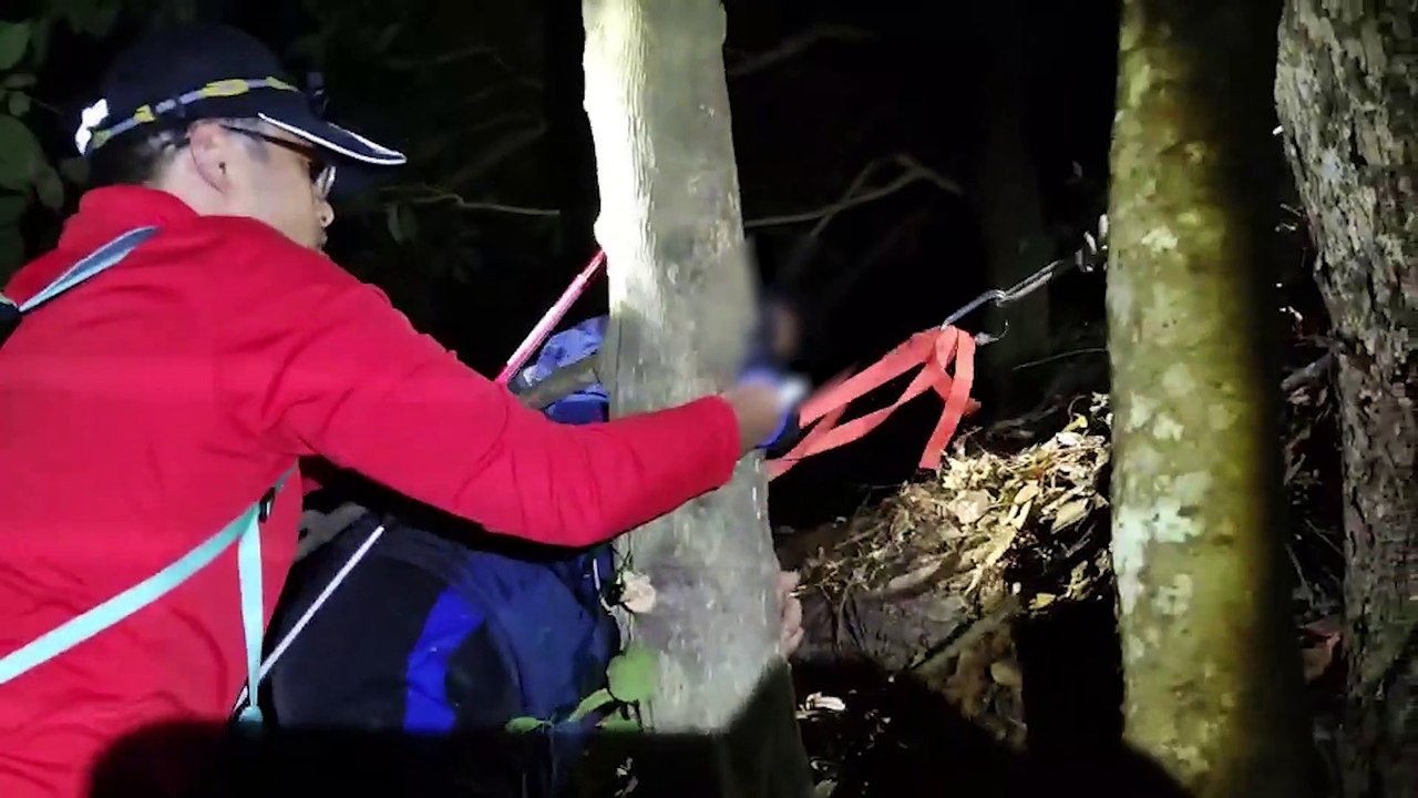登山客失足滑落山坡卡在樹邊 消防弟兄漏夜救援
