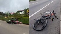 En video: el fuerte accidente causado por un motociclista en vía Bogotá - La Vega