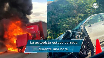 Así fue el choque entre un auto y un tráiler que terminó en incendio