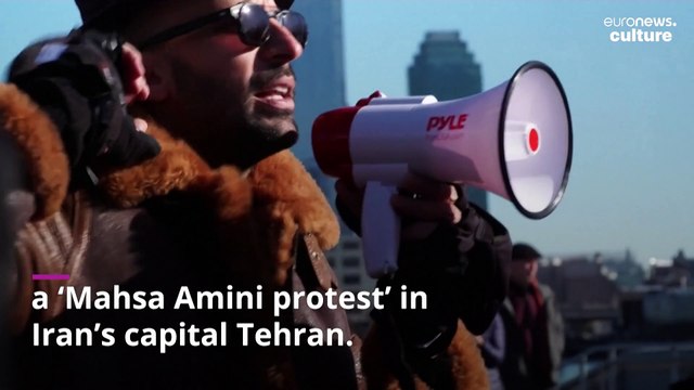 French artist JR stages art performance in New York to support Iranian women