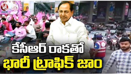 Huge Traffic Jam In Hyderabad _ BRS Party Formation Day Celebrations _ V6 News