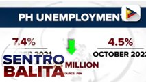 Unemployment rate nitong Oktubre, bumaba sa 4.5% ayon sa PSA