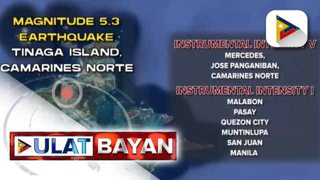 Magnitude 5.3 na lindol, tumama sa Tinaga Island, Camarines Norte