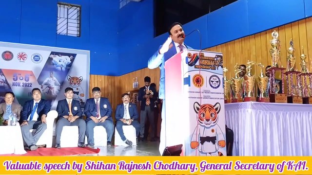 S.K.I.A - International Karate Championship 2022 auspicious ceremony came on stage, Karate Association Of India's G.S, Shihan Rajnesh Choudhary and Treasurer Mr. Avinash Sethi, welcome and formal inauguration of the ceremony.