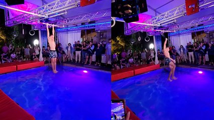 Ninja warrior does an unintentional 360° on bar while swinging on it *LACHE Fail*