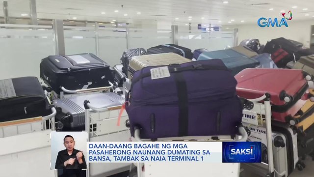 Daan-daang bagahe ng mga pasaherong naunang dumating sa bansa, tambak sa NAIA Terminal 1 | Saksi