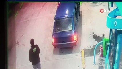 Gaz kaçağı olan otomobil akaryakıt istasyonunda böyle patladı