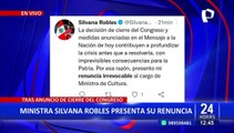 Ministra Silvana Robles presenta su renuncia tras disolución temporal del Congreso
