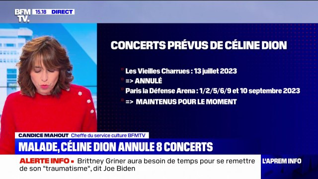 Atteinte du syndrome de l'homme raide , Céline Dion annule 8 concerts en France dont les Vieilles Charrues