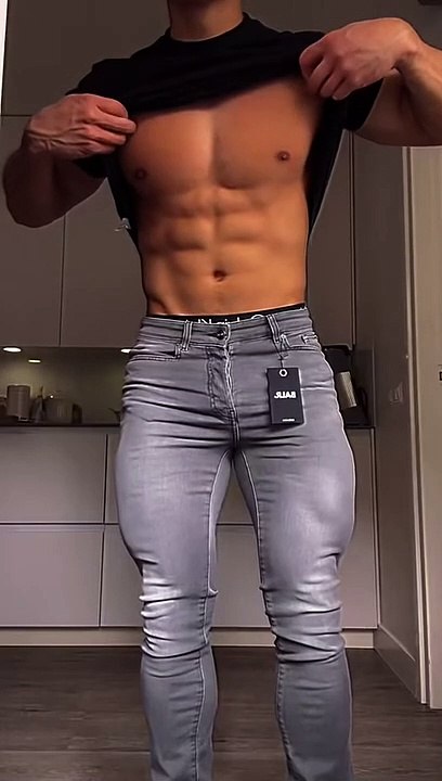 Fit Guy Trying on New Jeans
