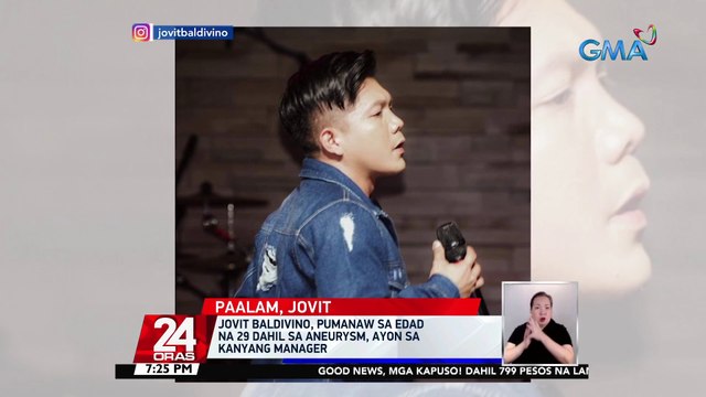 Jovit Baldivino, pumanaw sa edad na 29 dahil sa aneurysm, ayon sa kanyang manager | 24 Oras