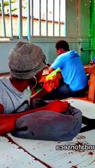 Water gun prank in a cafeteria