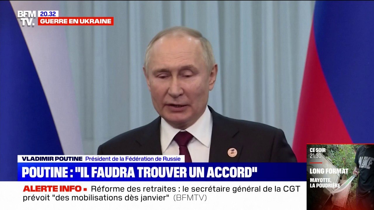 Guerre en Ukraine: "Il nous faudra nous mettre d'accord", affirme Vladimir Poutine