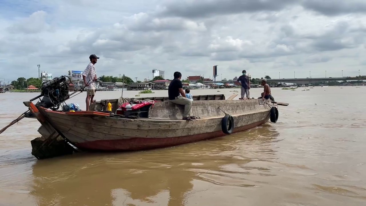 Tugboats time lapse at Koh Kret Chao Phraya river Thailand