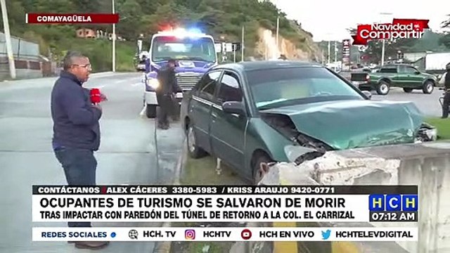 ¡Salvados! Ocupantes de vehículo por poco caen a túnel en salida al norte de TGU