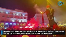 Petardos, bengalas y subidos a farolas: así celebraron miles de marroquíes en las calles de Madrid