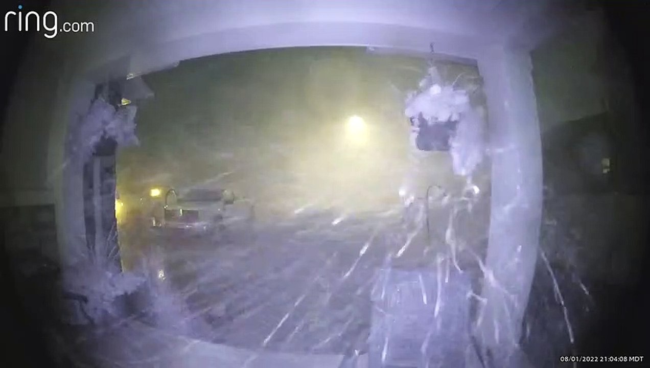 Ring Camera Catches Trampoline Flying Over House Hitting Trucks
