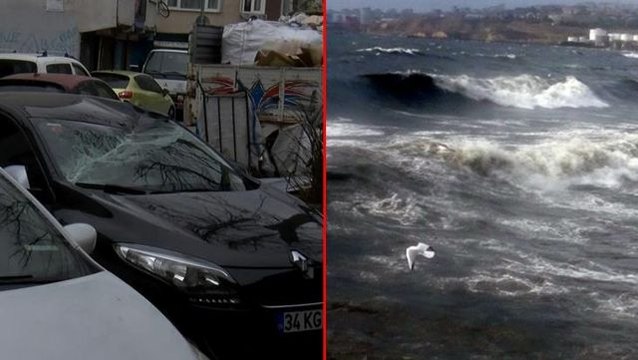 Lodos megakenti fena vurdu! Çatıdan kopan parçalar 3 arabayı hurdaya çevirdi, dalga yüksekliği 5 metreyi buldu