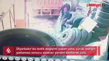 Çürük lastik bomba gibi patladı, ayakları yerden kesildi