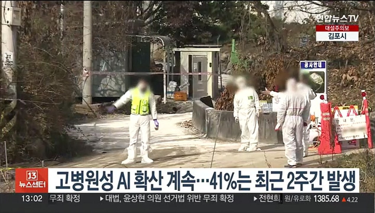 고병원성 AI 확산 계속…41%는 최근 2주간 발생