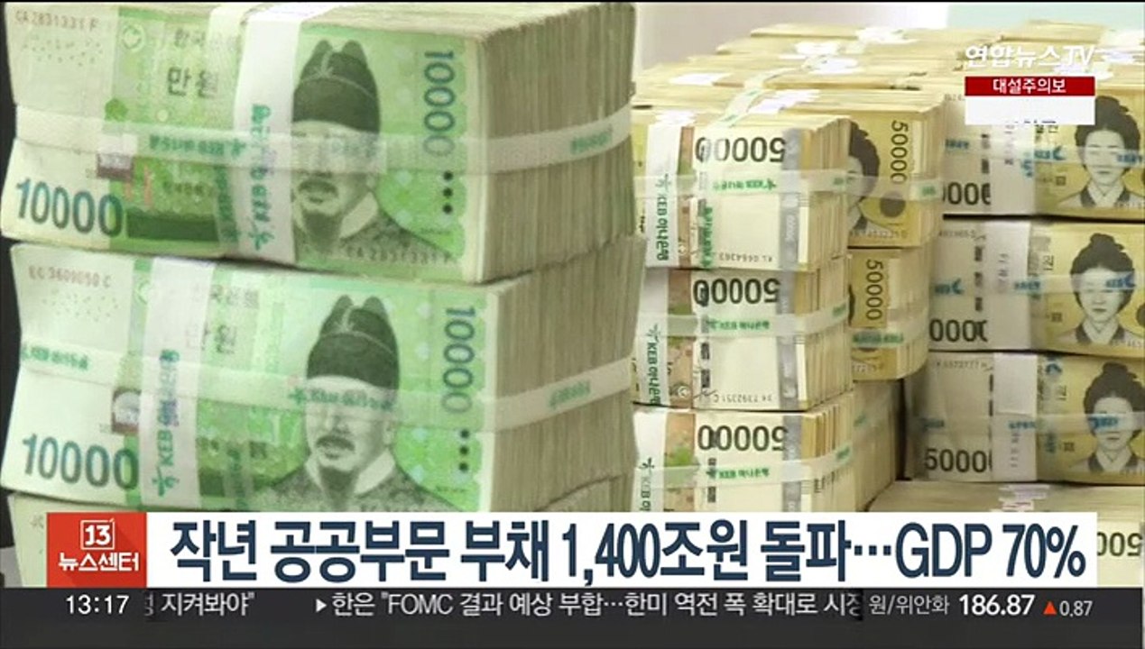 작년 공공부문 부채 1,400조원 돌파…GDP 70%