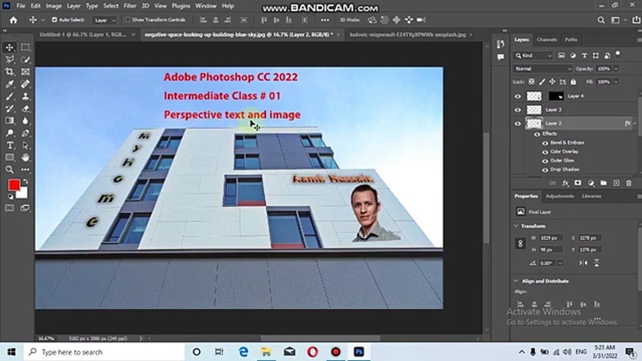Perspective text Vanishing point in Adobe Photoshop CC 2022 Urdu Hindi_