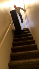 Dad Riding Mattress Down the Stairs Fails