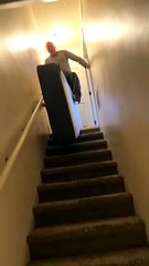 Dad Riding Mattress Down the Stairs Fails
