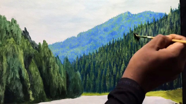 How To Use Acrylic For Beautiful River Side Landscape