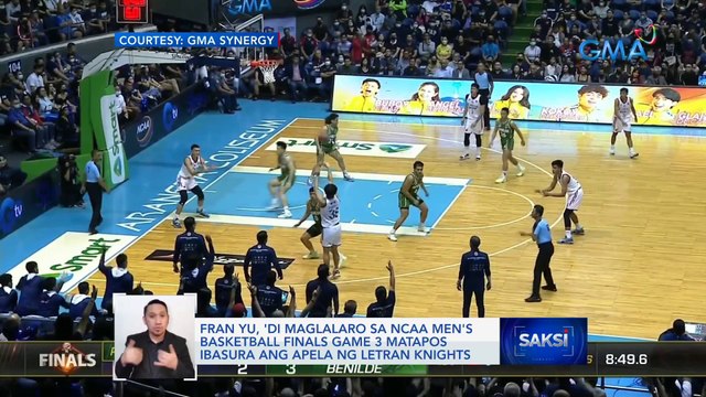 Fran Yu, 'di maglalaro sa NCAA Men's Basketball finals game 3 matapos ibasura ang apela ng Letran Knights | Saksi