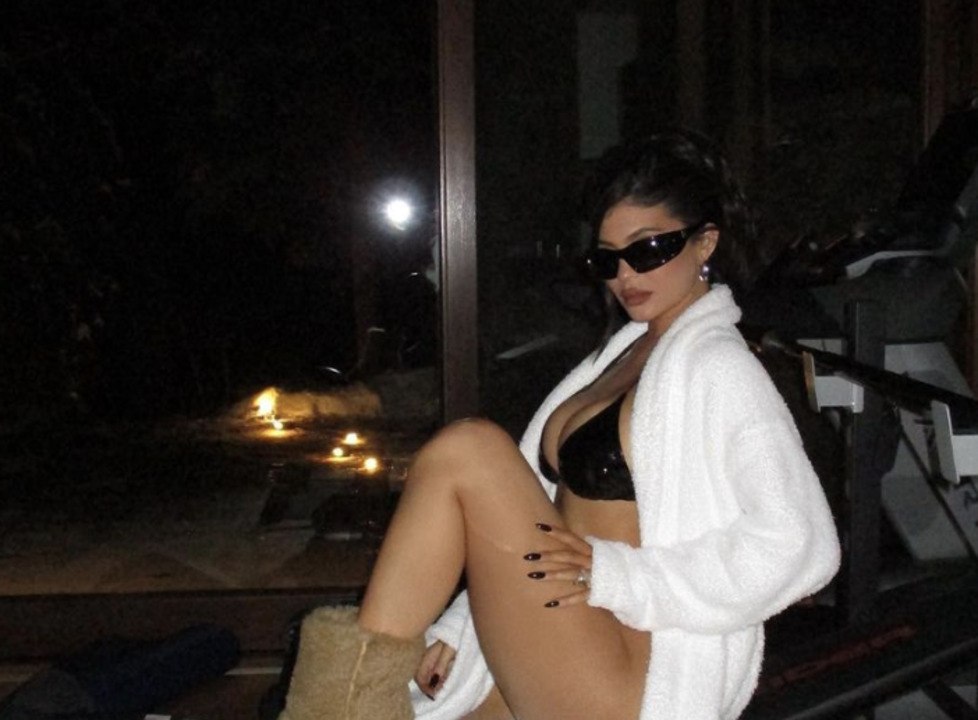 Kylie Jenner Paired Her Black Latex Bikini with Fuzzy Boots