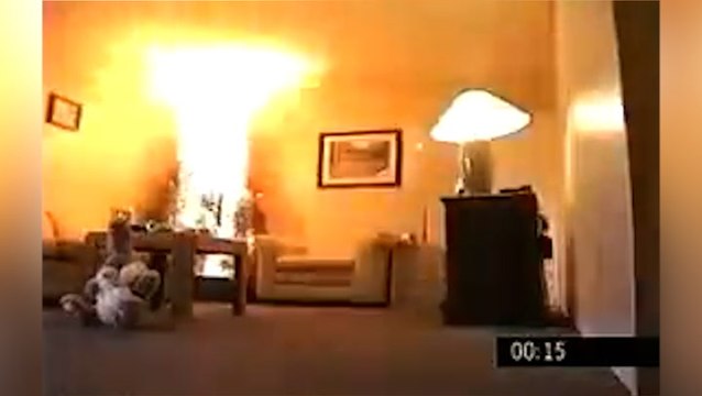 Christmas tree engulfed by flames within seconds in video shared by London Fire Brigade