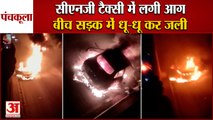 Fire Broke Out In A Moving CNG Taxi In Panchkula|बीच सड़क में CNG टैक्सी में लगी आग,धू-धू कर जली