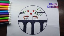 Easy Scenery Drawing || Drawing In Circle