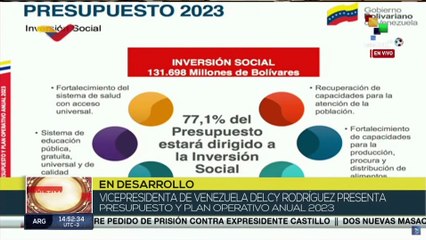 Delcy Rodríguez:  El 77,1 por ciento del presupuesto para 2023 estará dirigido a la inversión social