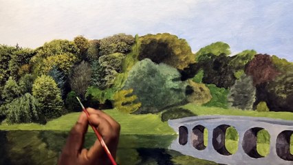 How to Painting a Lake Side Garden With Acrylic  Time Lapse