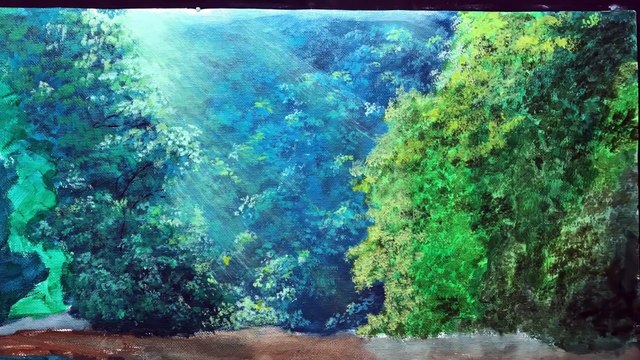 How Use Acrylic For Beautiful River Side Landscape Painting TimeLapsed