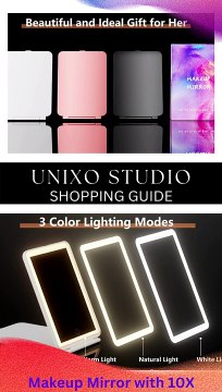 Mecion Makeup Mirror with 10X Magnifying Mirror, Vanity Mirror with 80 LED Lights, Compact LED Mirror, Portable Cosmetic Mirror with 3 Color Lights, Travel Accessories for Women (White) -