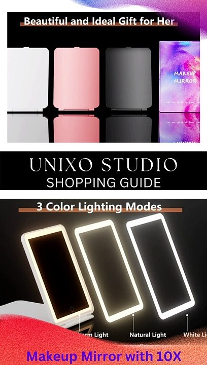 Mecion Makeup Mirror with 10X Magnifying Mirror, Vanity Mirror with 80 LED Lights, Compact LED Mirror, Portable Cosmetic Mirror with 3 Color Lights, Travel Accessories for Women (White) -