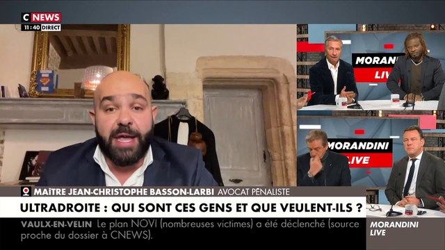 Accrochage: Dans Morandini Live , un avocat propose de défendre les victimes de ratonnades gratuitement et dénonce les liens entre l'ultradroite et le RN, ainsi que Zemmour