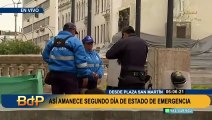 Gran contingente policial resguarda Plaza San Martín en 2do día de Estado de Emergencia