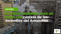 Un artista brasileño creó un mural con cenizas de los incendios del Amazonas