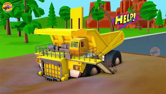 Truck Stuck in Mud Pulling Out JCB Cartoon Vehicles Video Concrete Mixer_ JCB Crane_ Ambulance(480P)_1