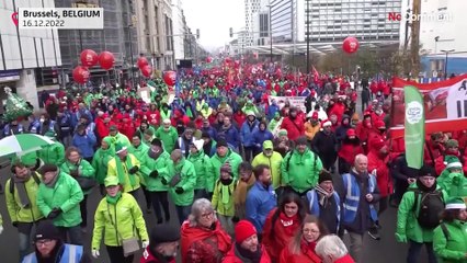 شاهد: احتجاج الآلاف في بروكسل على الغلاء يعطل وسائل النقل العام