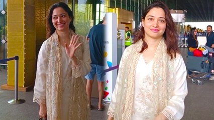 Tamannaah Bhatia Looks Gorgeous In Satin Suit At Airport