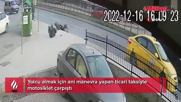 Yolcu almak için ani manevra yapan ticari taksiyle motosiklet çarpıştı